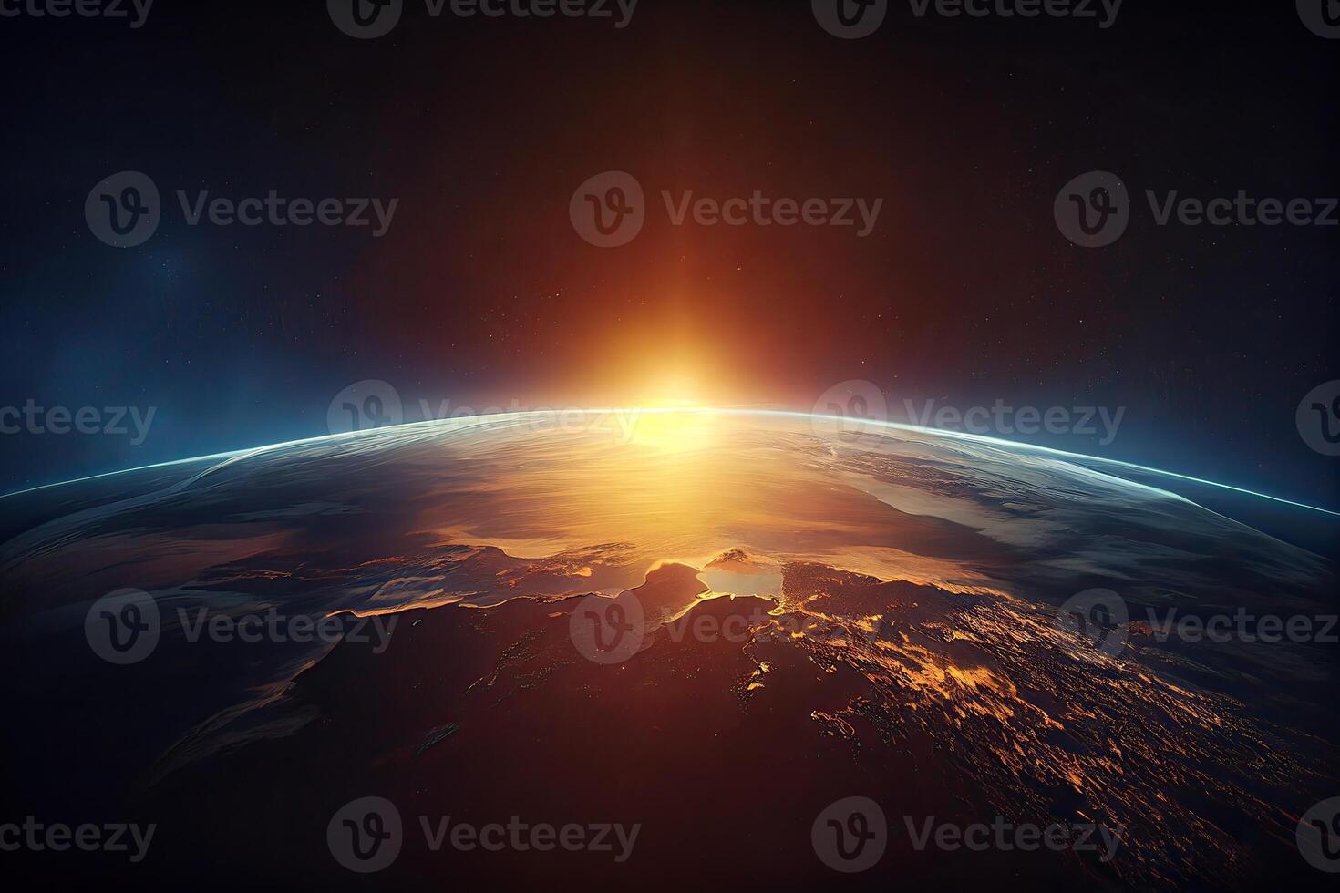 lindo planeta terra visto a partir de espaço, aéreo Visão do nascer do sol e pôr do sol aéreo visualizar. generativo ai foto