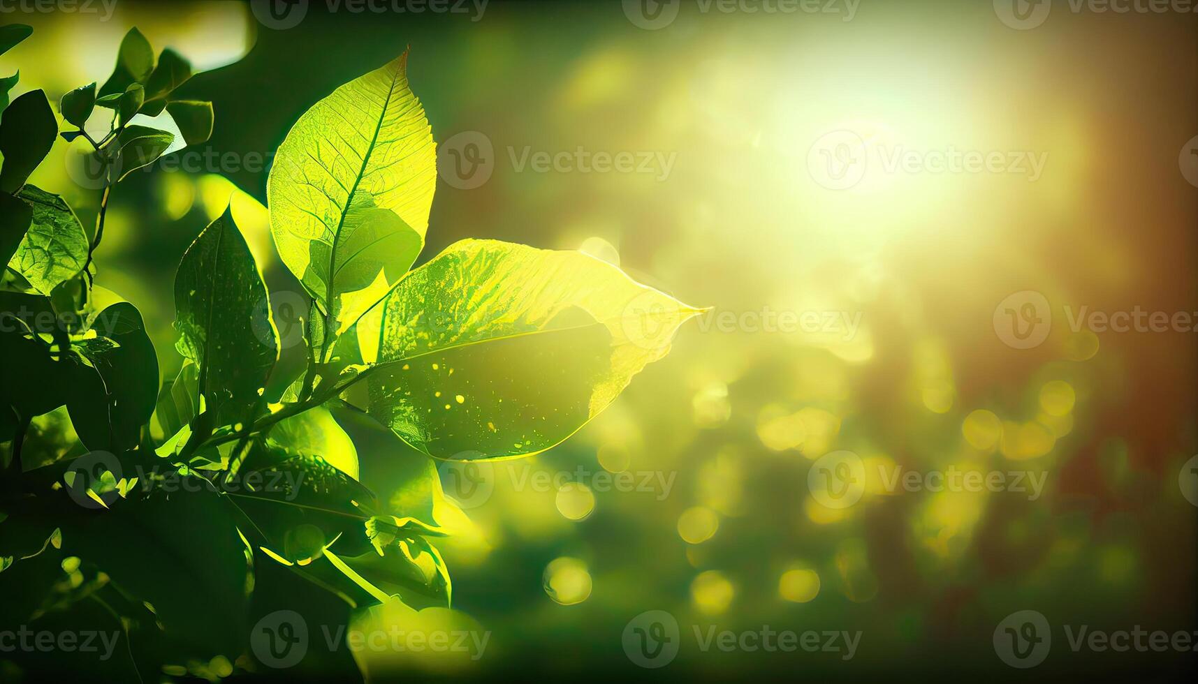 verde folhas do uma árvore contra a céu. Sol suave luz através a verde folhagem do a árvore. Primavera natural fundo. fresco verde folhas. generativo ai foto