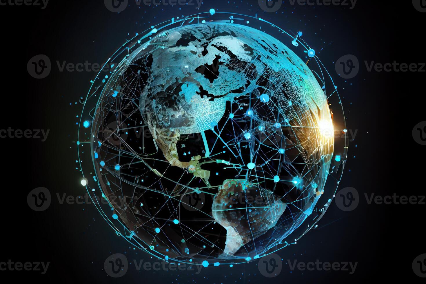 Internet tecnologia com global comunicação rede conectado por aí a mundo para muito, telecomunicação, dados transferir, internacional conexão links. ai gerado foto