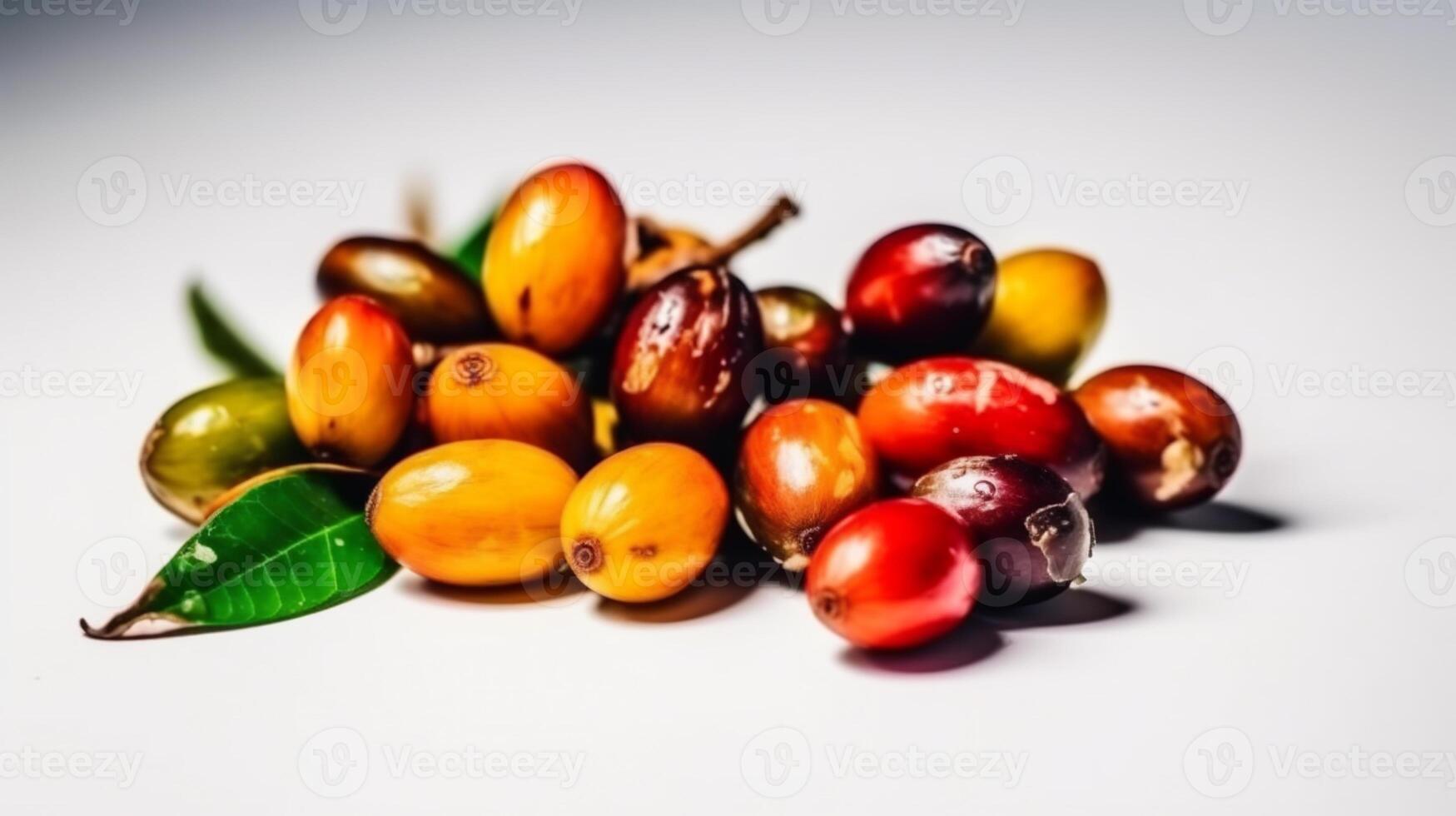 alguns cru café frutas estúdio tiro produtos fotografia e Boa apresentação isolado em branco. foto