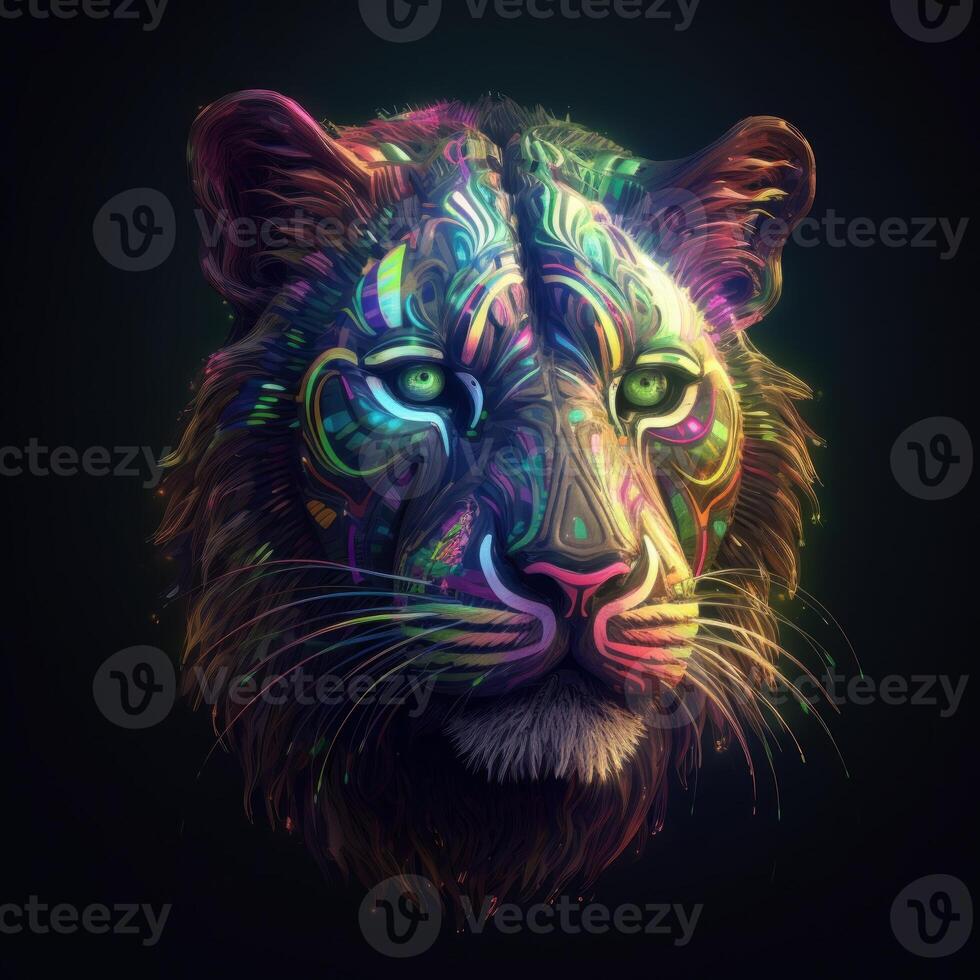 tigre cabeça mecânico colorida brilhando imagem generativo ai foto