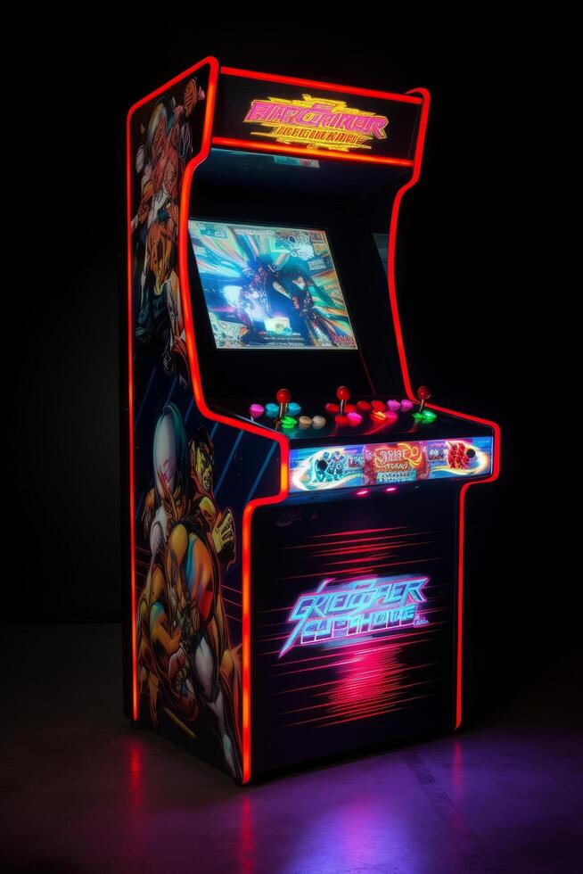 uma holográfico rua lutador videogames brilhando jogos máquina generativo ai foto