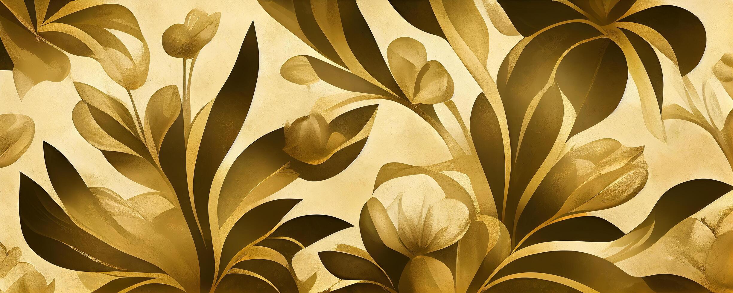 tonificado dourado pintado floral fundo. ai gerado foto