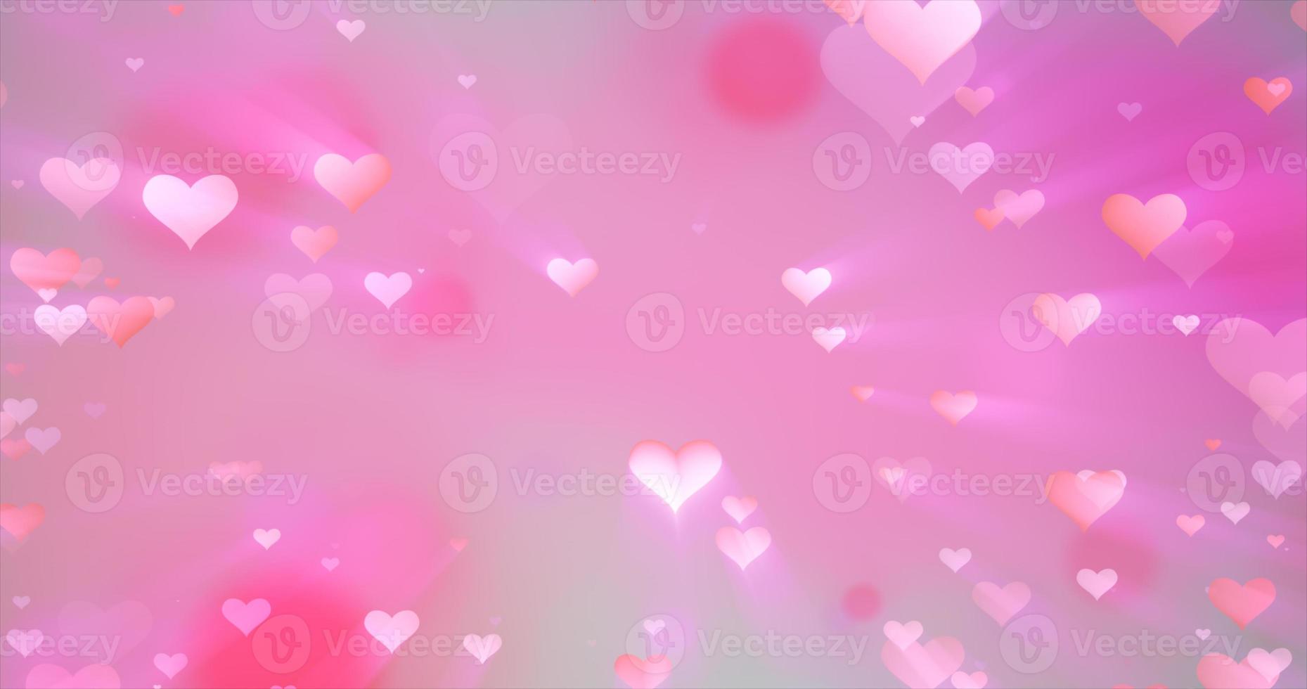corações de amor voadores macios e brilhantes em um fundo rosa para o dia dos namorados foto
