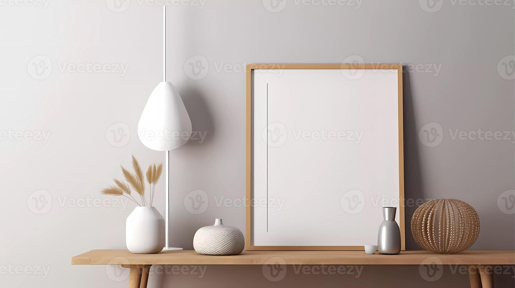 em branco cenário quadro, Armação brincar em parede dentro moderno interior. obra de arte modelo zombar acima dentro interior Projeto. Visão do moderno boho estilo interior com plantar dentro na moda vaso ai generativo foto