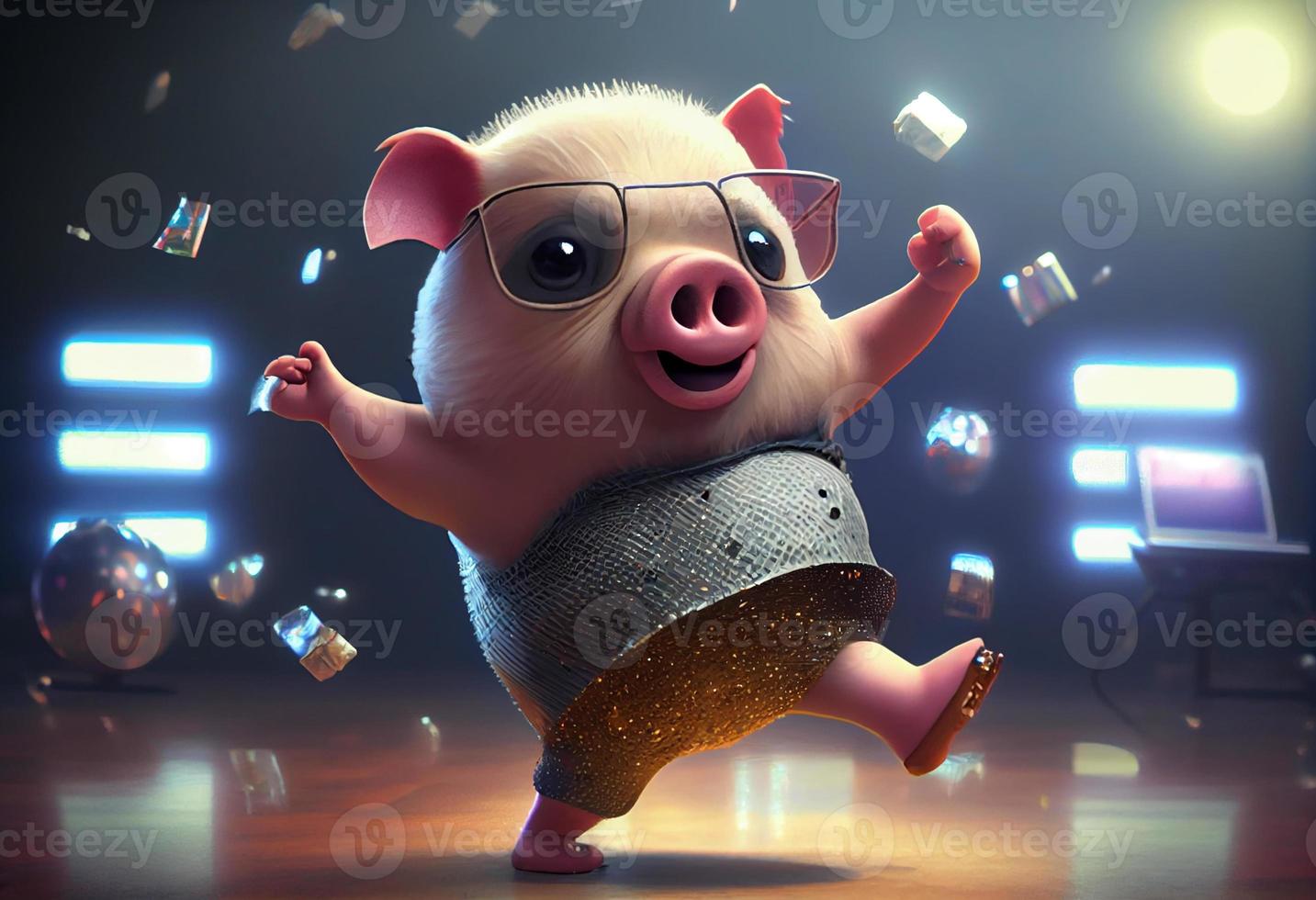 fofa pequeno porco discoteca dançando. gerar ai. foto