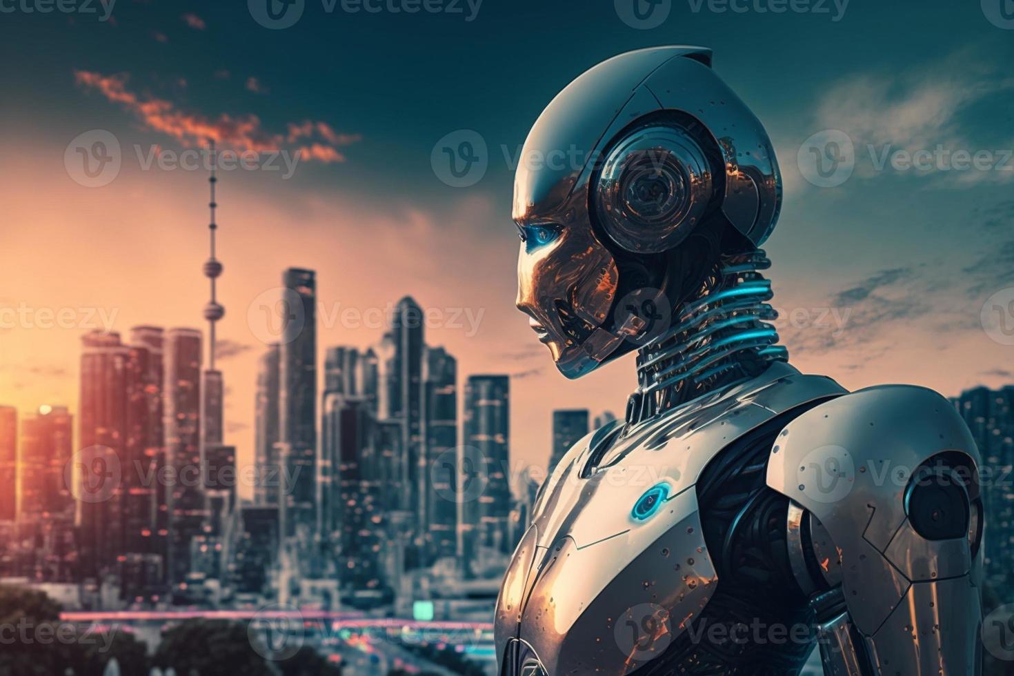 inteligente cidade com robô sistema artificial inteligência. gerar ai foto