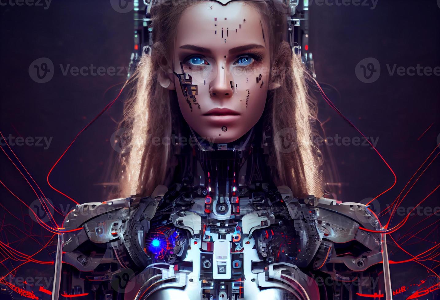 artificial inteligência uma humanóide cyber menina com tecnologia inteligente robô ai. gerar ai foto