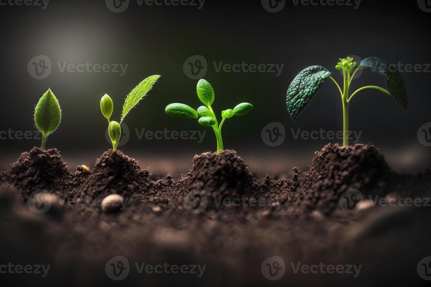 mudas crescendo a partir de a terra , germinando sementes do vários , crescendo plantas e agricultura conceito. gerar ai foto