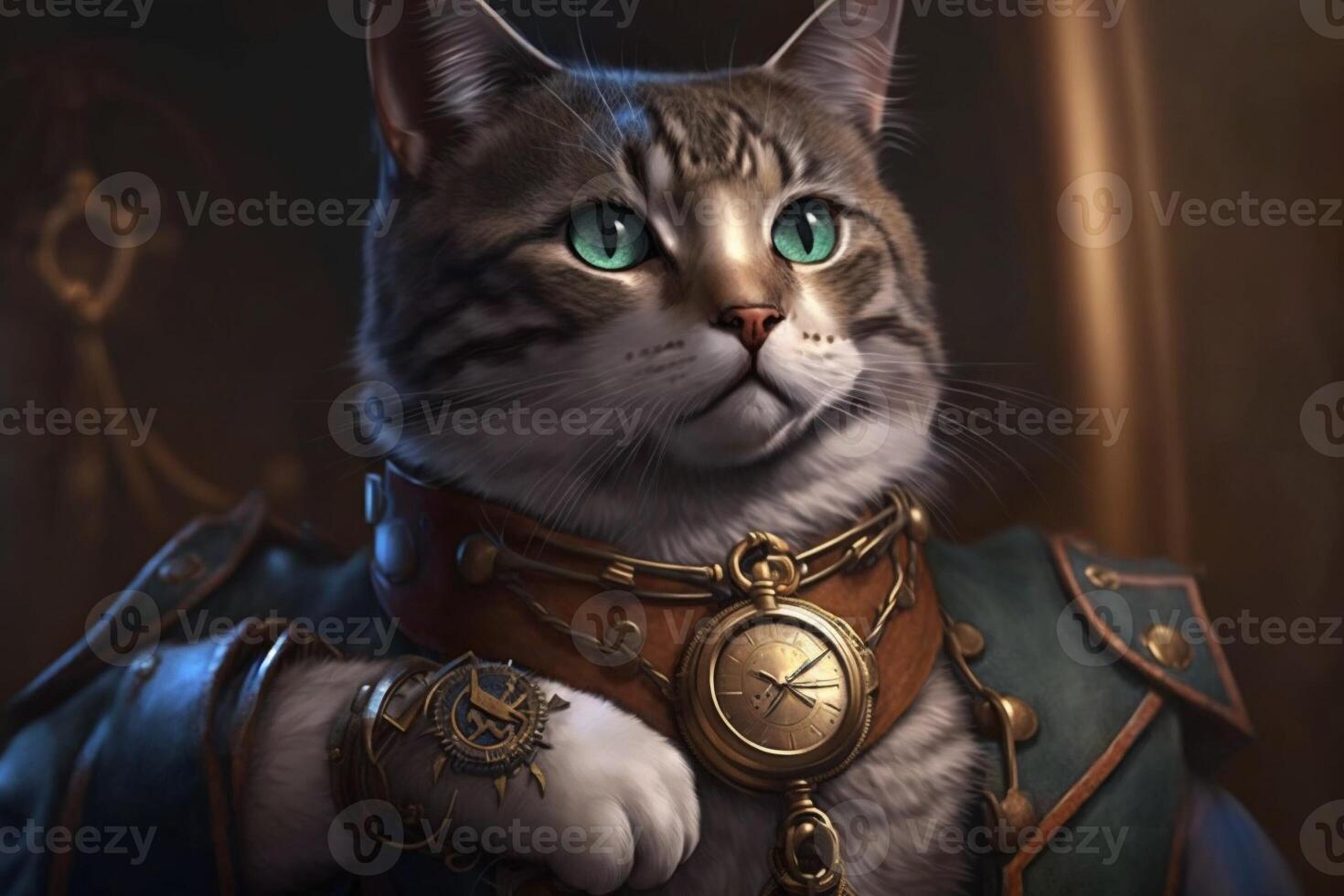 gato com uma steampunk Assistir cordão por aí dele pescoço protegendo uma seguro. gerar ai foto