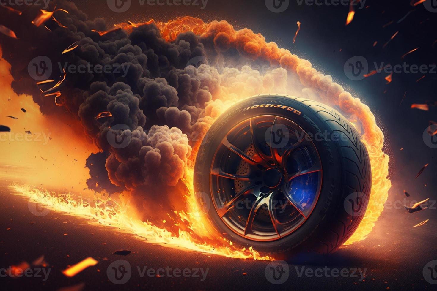 3d Renderização , esporte carro corrida em raça rastrear com fogo queimando , carro roda drifting.generate ai foto