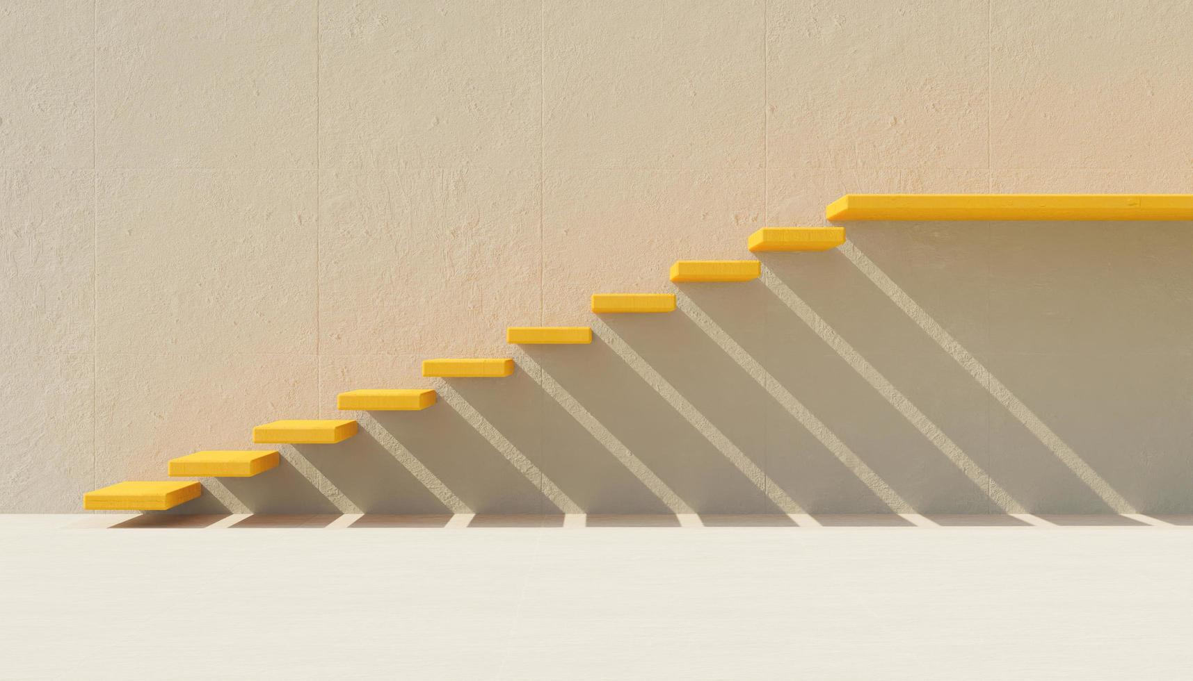 escada amarela minimalista em parede de cimento cinza, renderização 3D foto