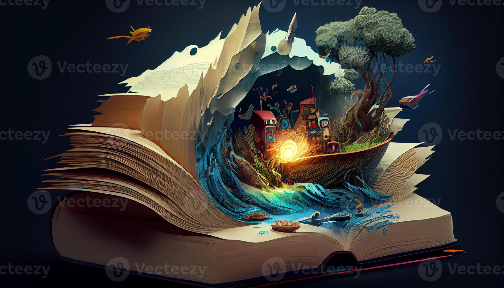 livros imaginação, 3d ilustração. gerar ai. foto