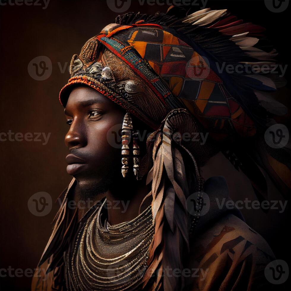 retrato realista gráficos do a africano homem com Forte facial características dentro nacional roupas - ai gerado imagem foto