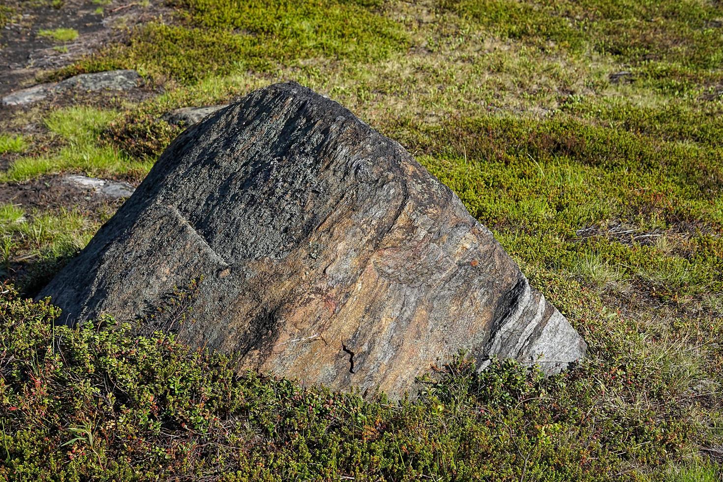 grande rocha em um campo verde na Rússia foto