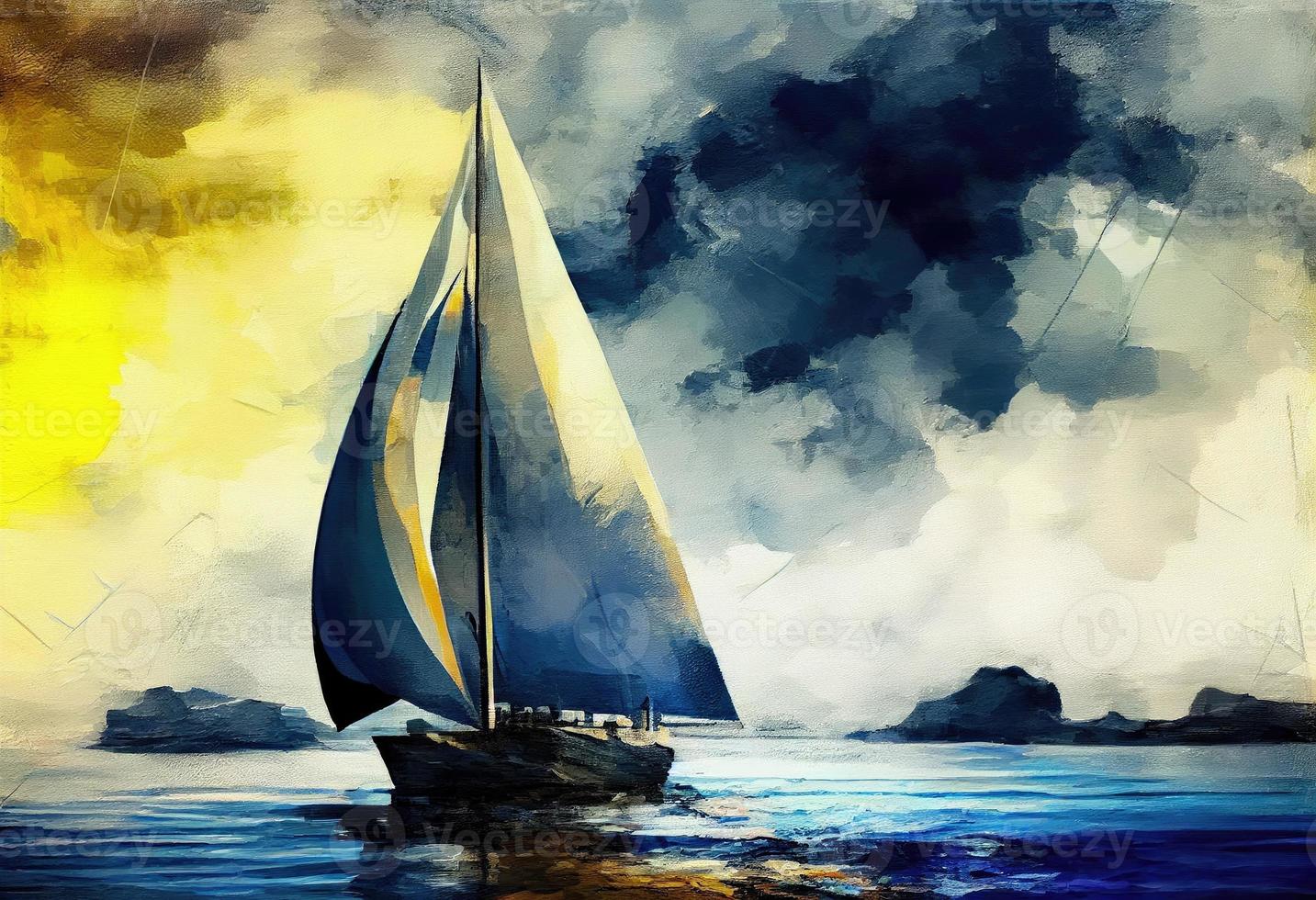 barco a vela contra uma fundo do mar digital pintura gerar ai. foto