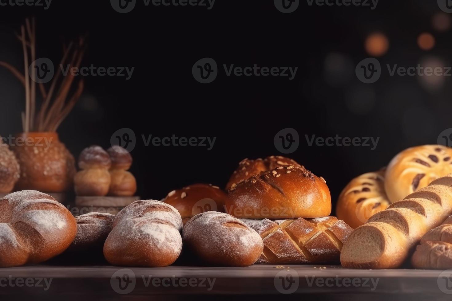 padaria Comida em mesa. gerar ai foto