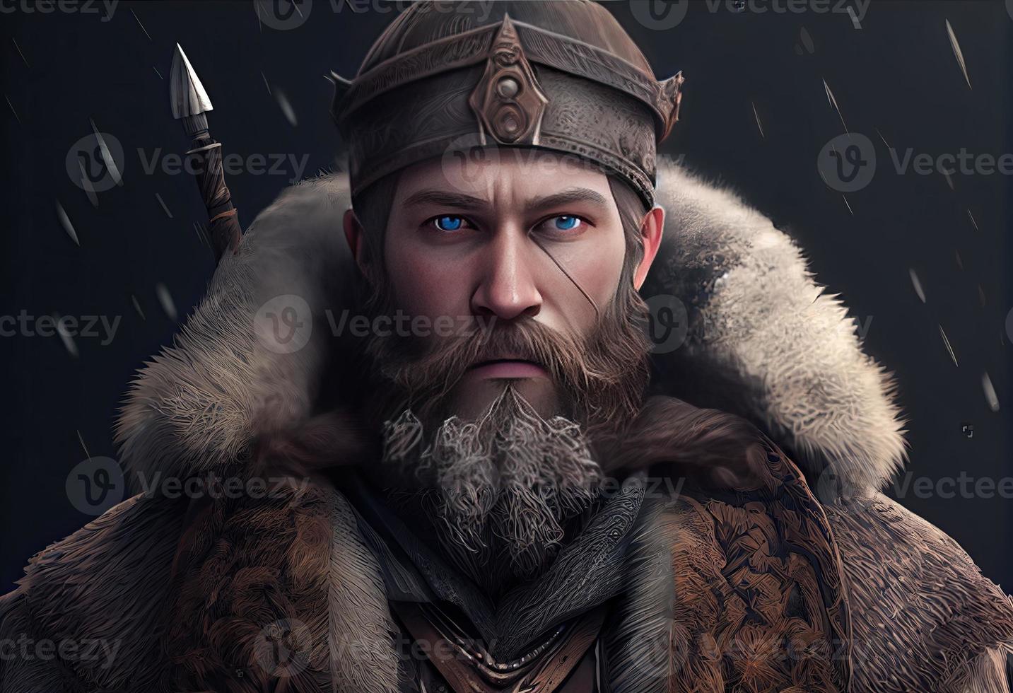 retrato do a antigo Guerreiro com uma barba e dentro inverno. gerar ai. foto