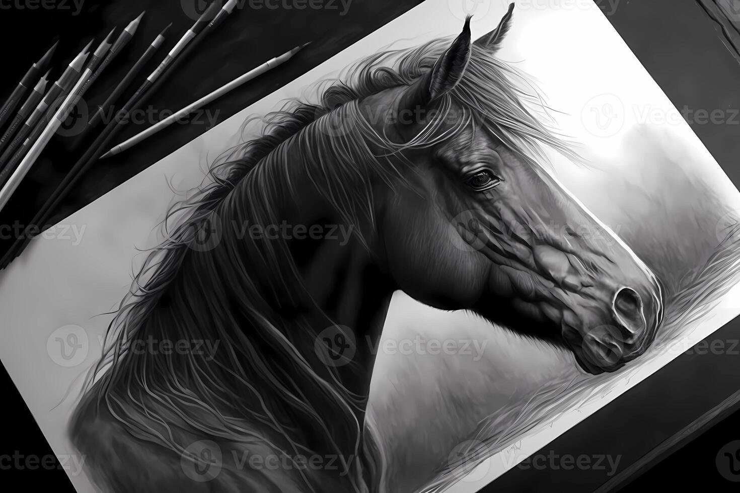 realista lápis desenhando do uma cavalo em papel. ai gerado foto