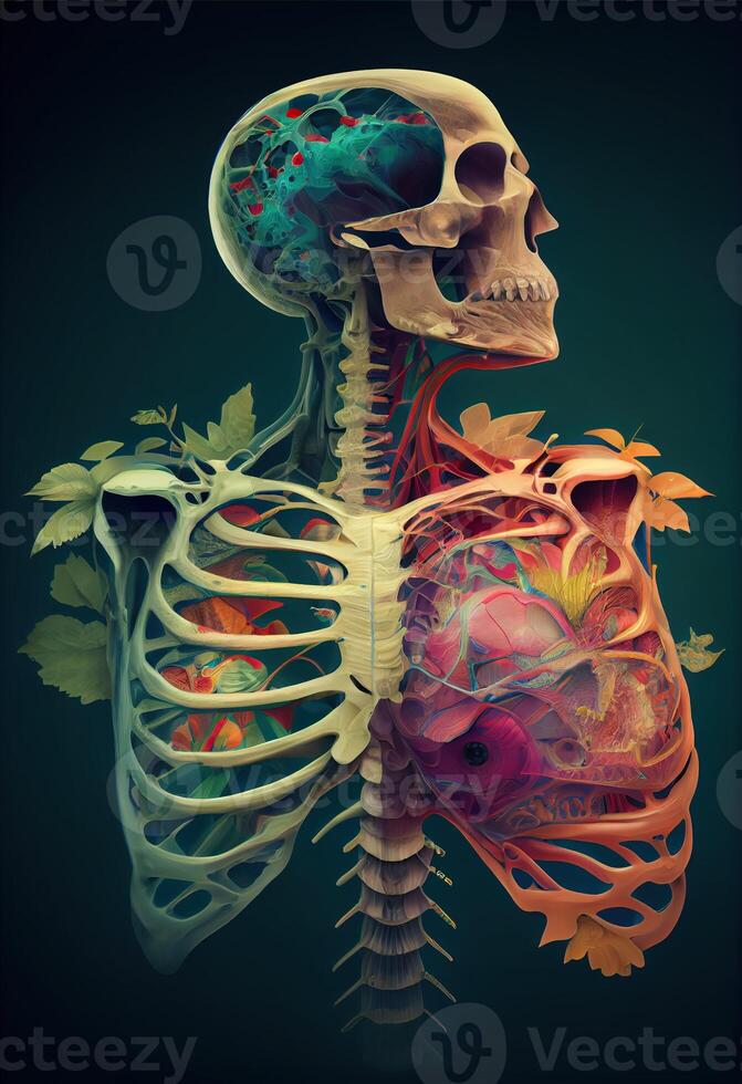 generativo ai ilustração do uma visualmente deslumbrante e intrincado ilustração do a anatomia do vida foto