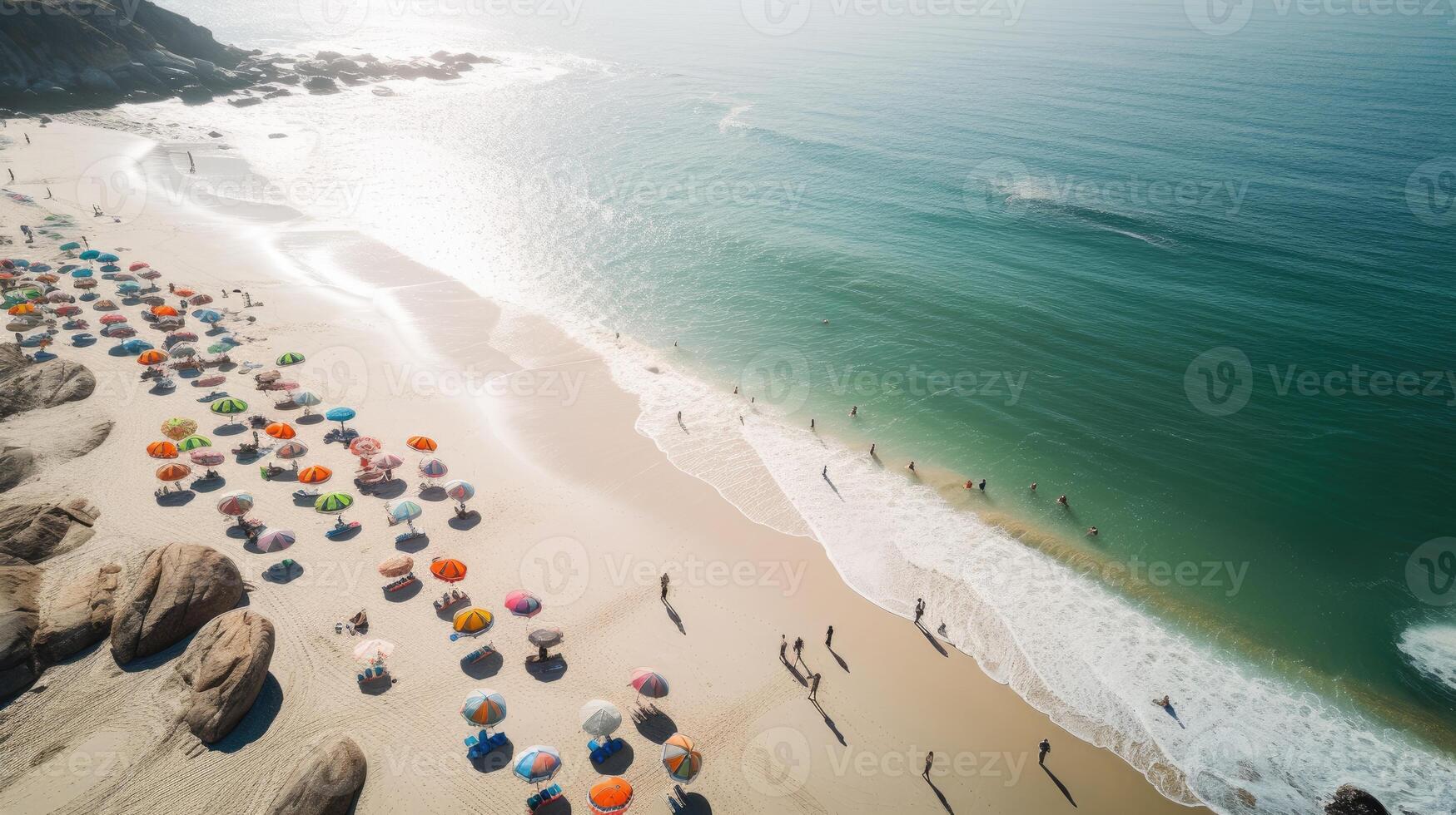 zangão tomada. aéreo fotografia. leste costa branco areia de praia aéreo fotografia. generativo ai. foto