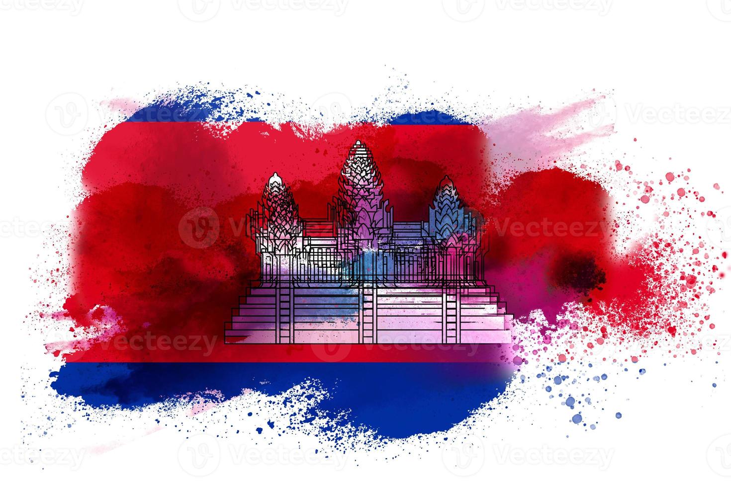 Camboja aguarela pintado bandeira foto