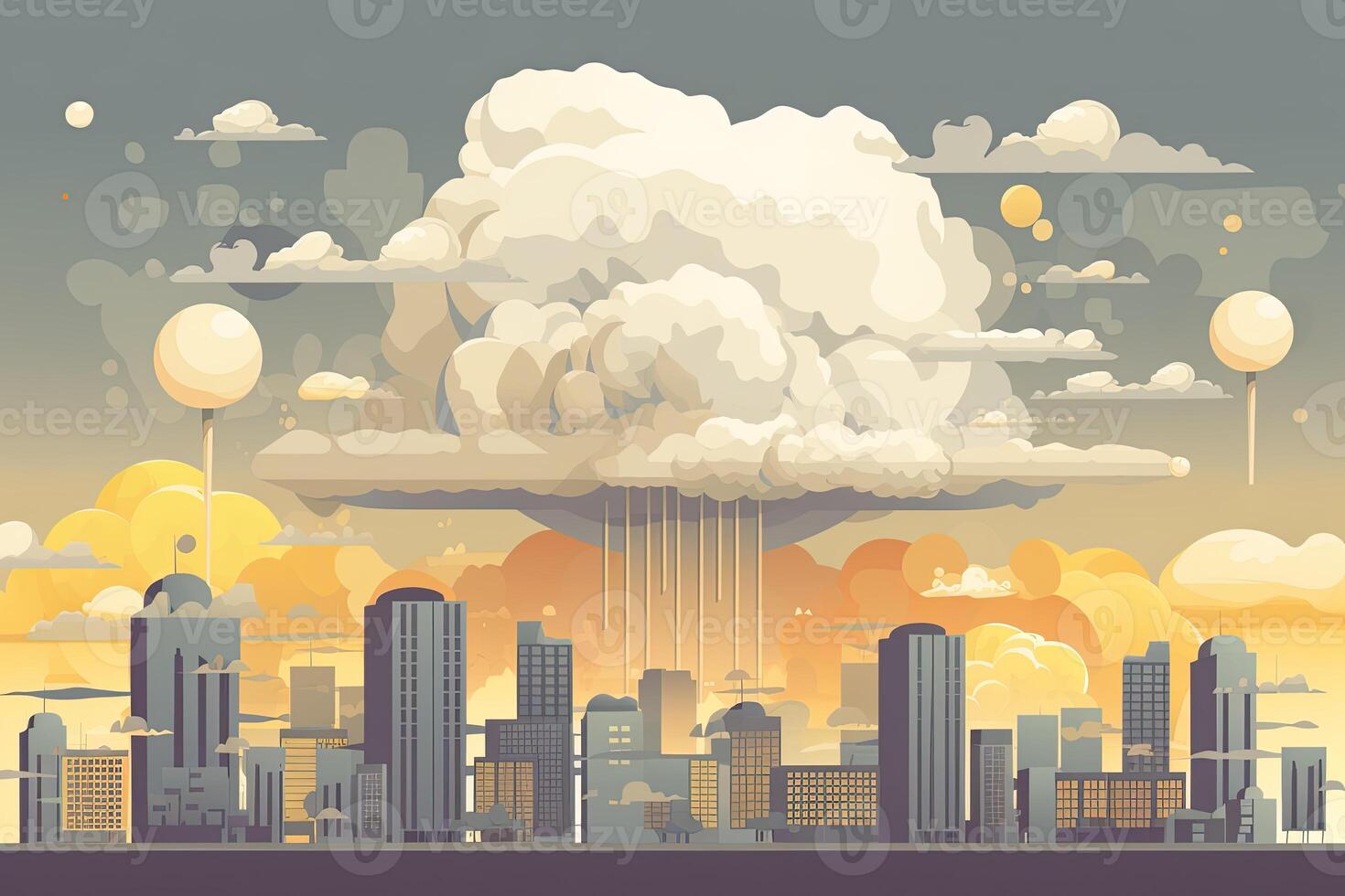 a explosão do a nuclear bombear. fim do mundo ilustração. nuclear guerra ameaça conceito. uma moderno nuclear bombear explosão sobre uma pequeno cidade. generativo ai foto