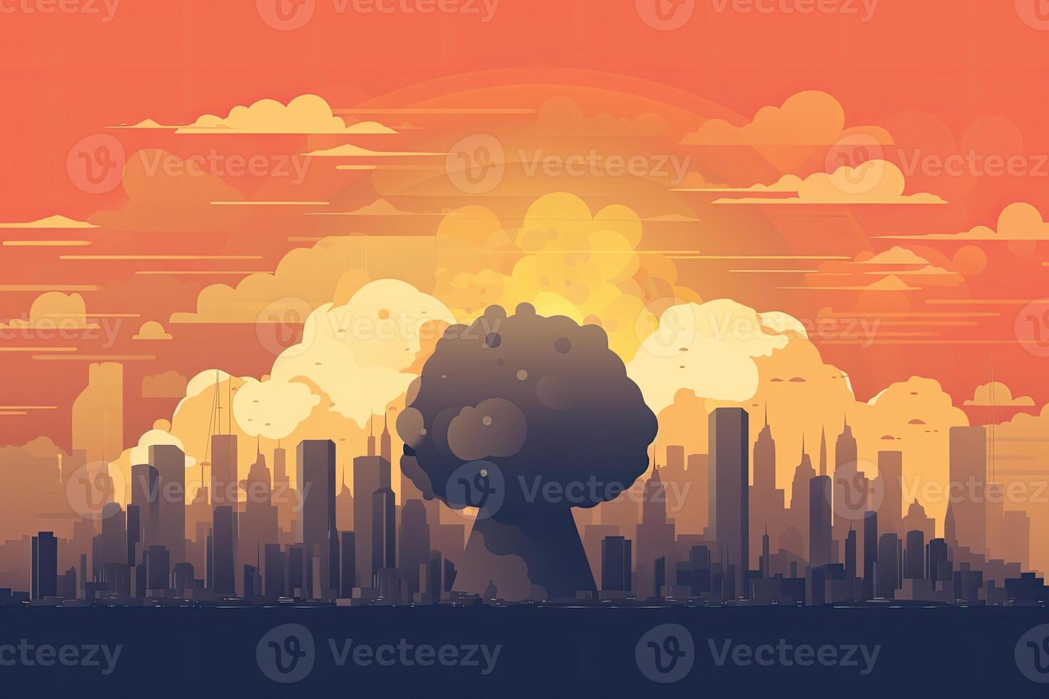 a explosão do a nuclear bombear. fim do mundo ilustração. nuclear guerra ameaça conceito. uma moderno nuclear bombear explosão sobre uma pequeno cidade. generativo ai foto