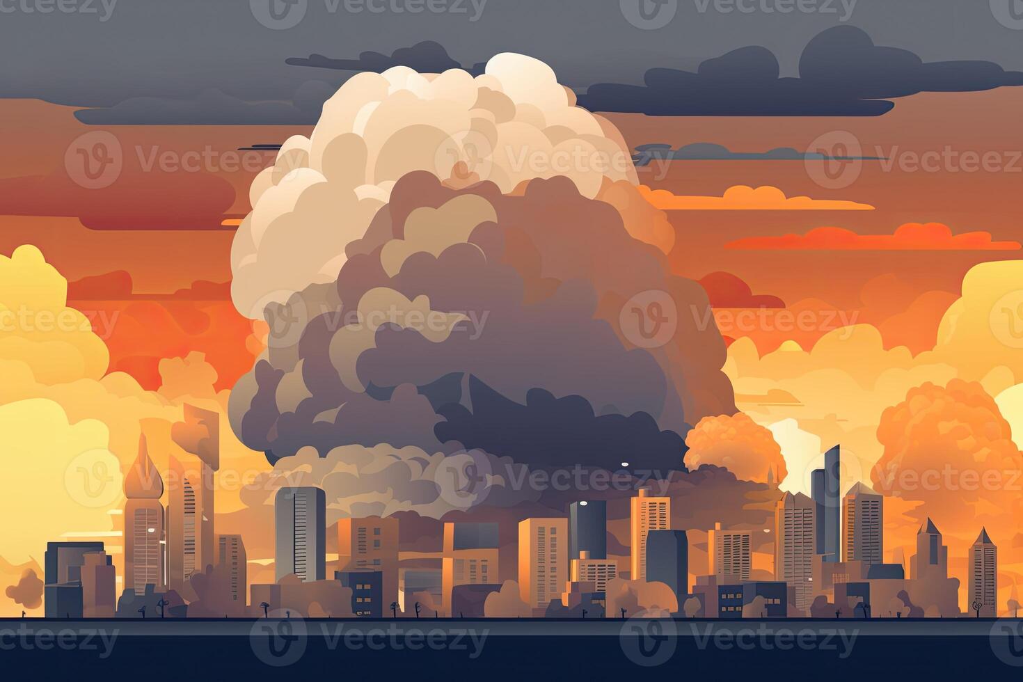 a explosão do a nuclear bombear. fim do mundo ilustração. nuclear guerra ameaça conceito. uma moderno nuclear bombear explosão sobre uma pequeno cidade. generativo ai foto