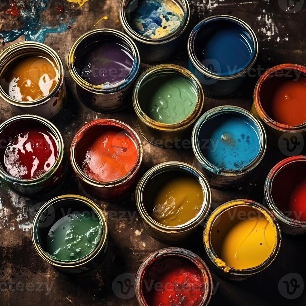 conjunto do aberto colorida pintura latas foto