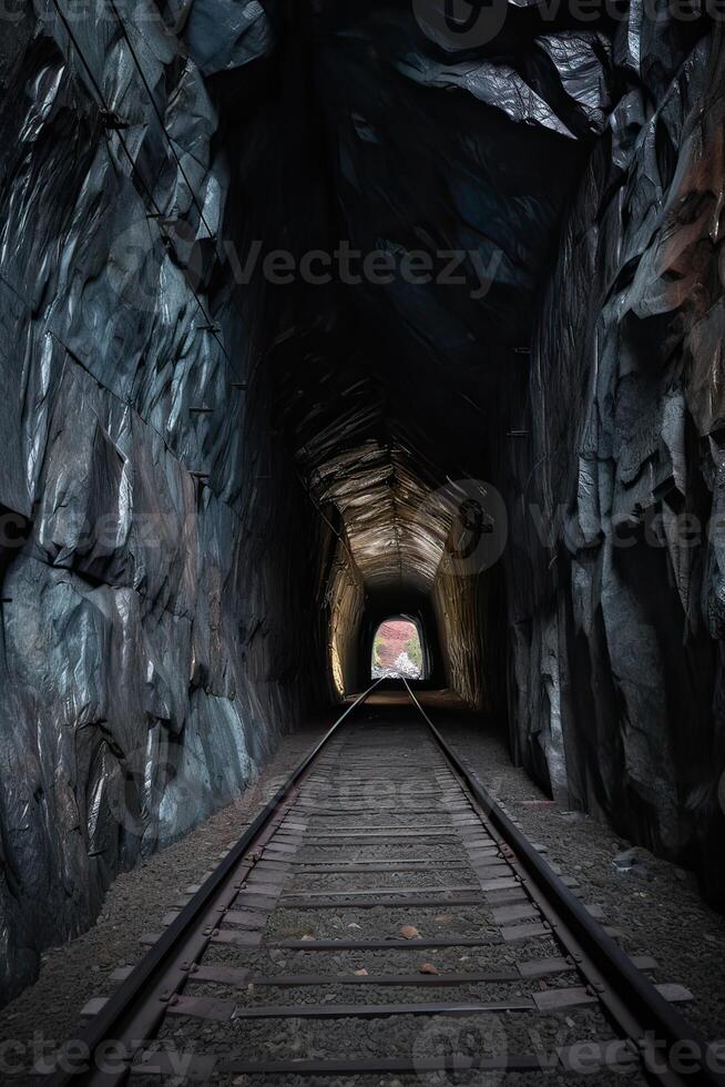 Entrada para dentro uma grandes futurista do túnel. generativo ai. foto