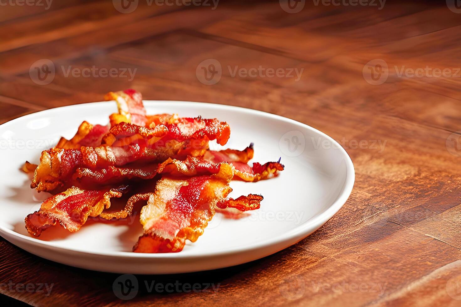 profundo frito bacon em uma prato, generativo ai foto