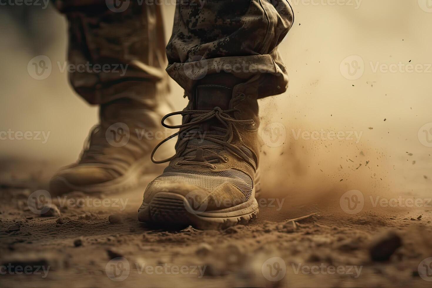 fechar acima ilustração do uma militares homem caminhando em a esvaziar destruído ambiente. destruição, guerra cena. fumaça e névoa. triste combate sentimento. generativo ai foto