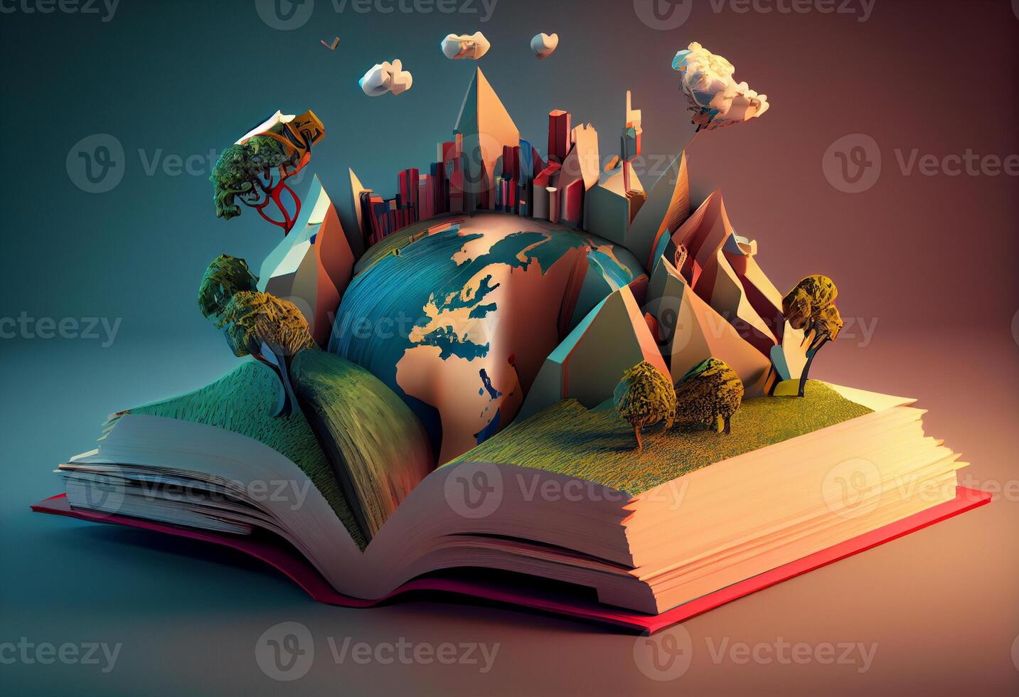 mundo dentro livros 3d ilustração. gerar ai. foto