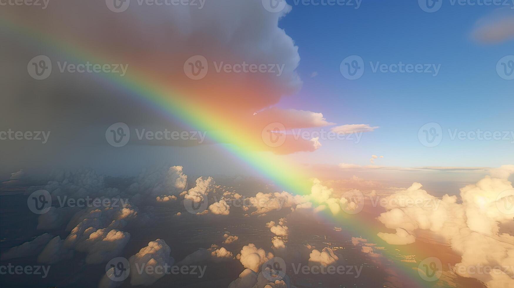 arco Iris dentro azul céu com nuvem. lindo panorama com multi colori com arco-íris. generativo ai. foto