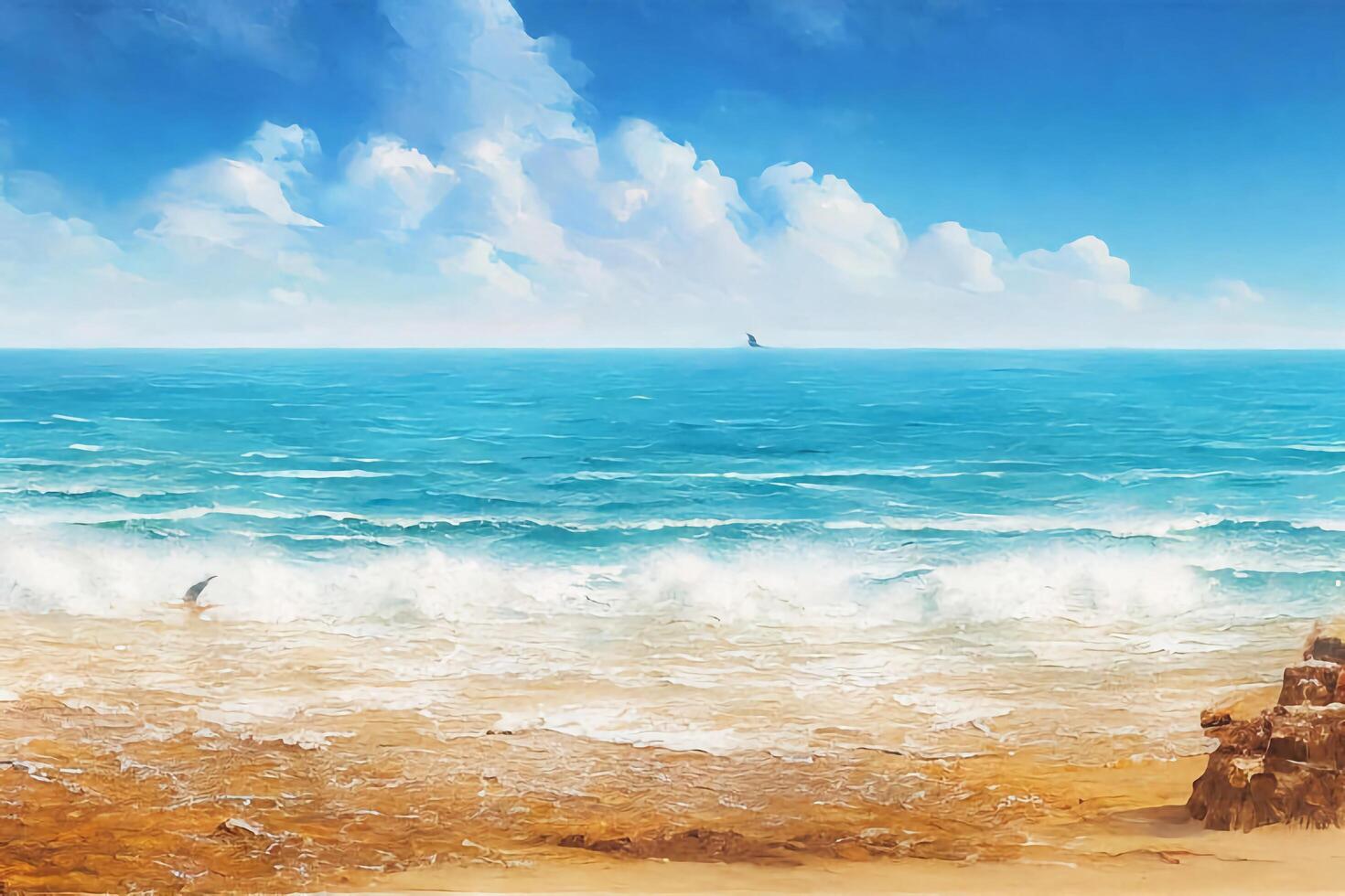 marinha com surfar ondas contra uma azul ensolarado céu com ai gerado. foto