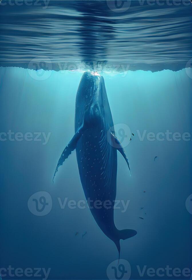 generativo ai ilustração do azul baleia debaixo água, oceano foto