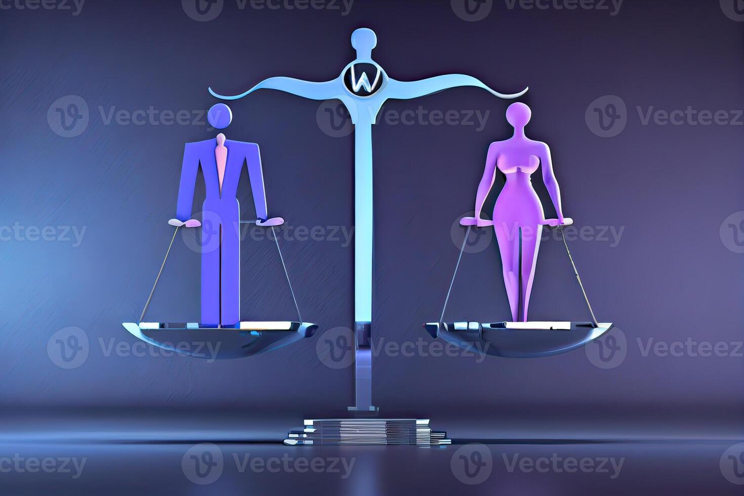 generativo ai ilustração do gênero igualdade conceito. masculino e fêmea com símbolo em a balanças sentindo-me igual discriminação foto