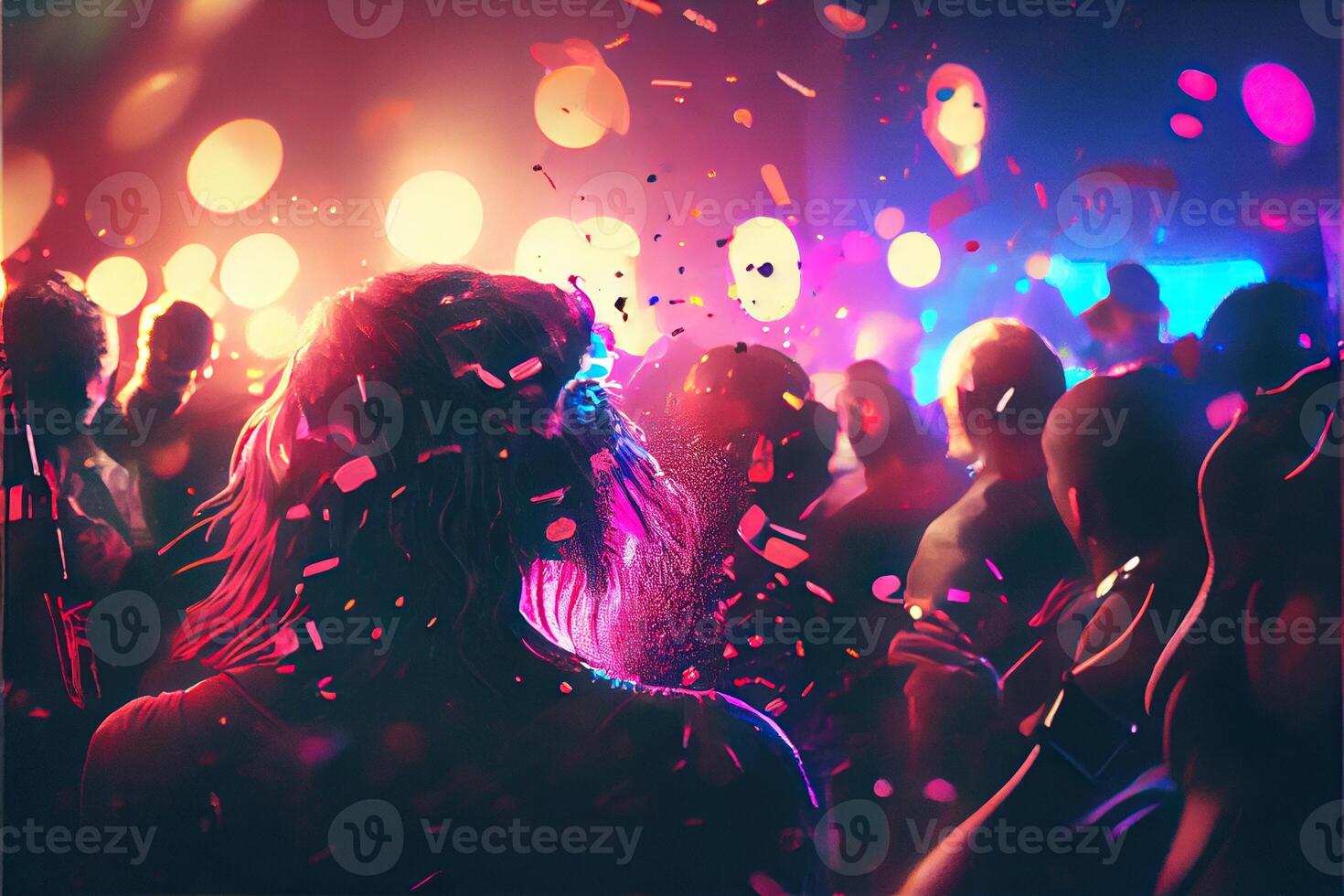 generativo ai ilustração do Novo anos véspera festa fundo, pop cor, grupo do pessoas dançando e alegre, contagem regressiva, neural rede gerado arte. digitalmente pintura, gerado imagem. foto