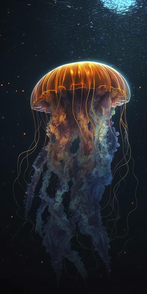 brilhando medusa debaixo água, gerar ai foto