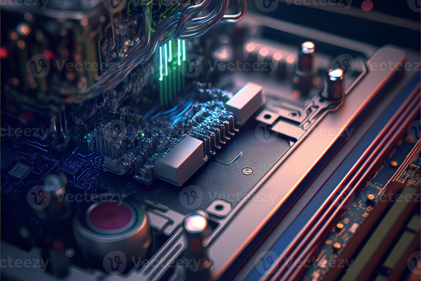 abstrato brilhando microchip com processador.computador hardware.ai gerado. foto