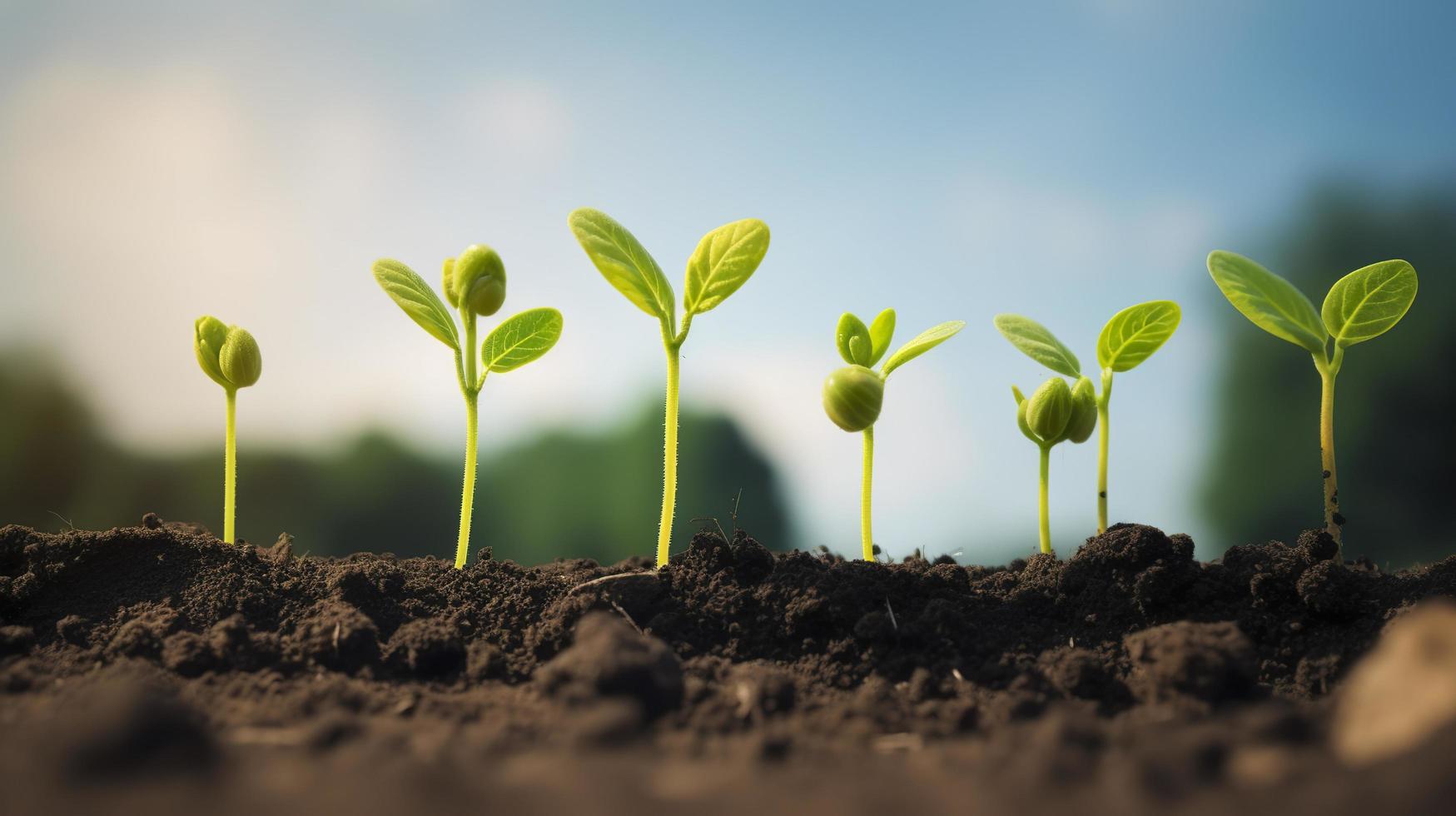 agricultura plantar semeadura crescendo degrau conceito dentro jardim e su, gerar ai foto