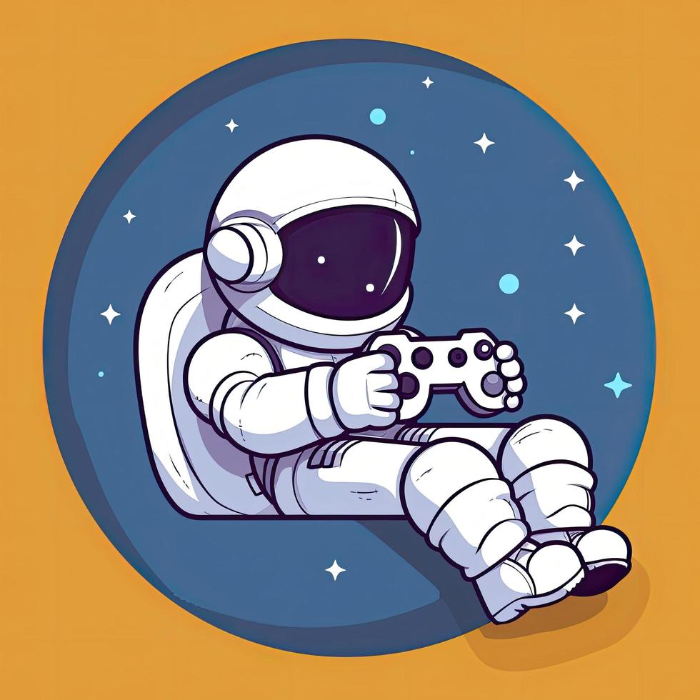 fofa astronauta calafrio relaxamento em jogos controlador desenho animado ícone ilustração. tecnologia Ciência ícone conceito isolado. plano desenho animado estilo, gerar ai foto