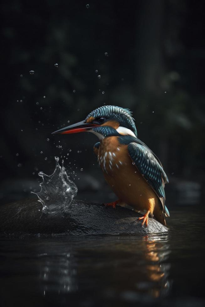 lindo martinho pescatore pegando uma peixe, gerar ai foto