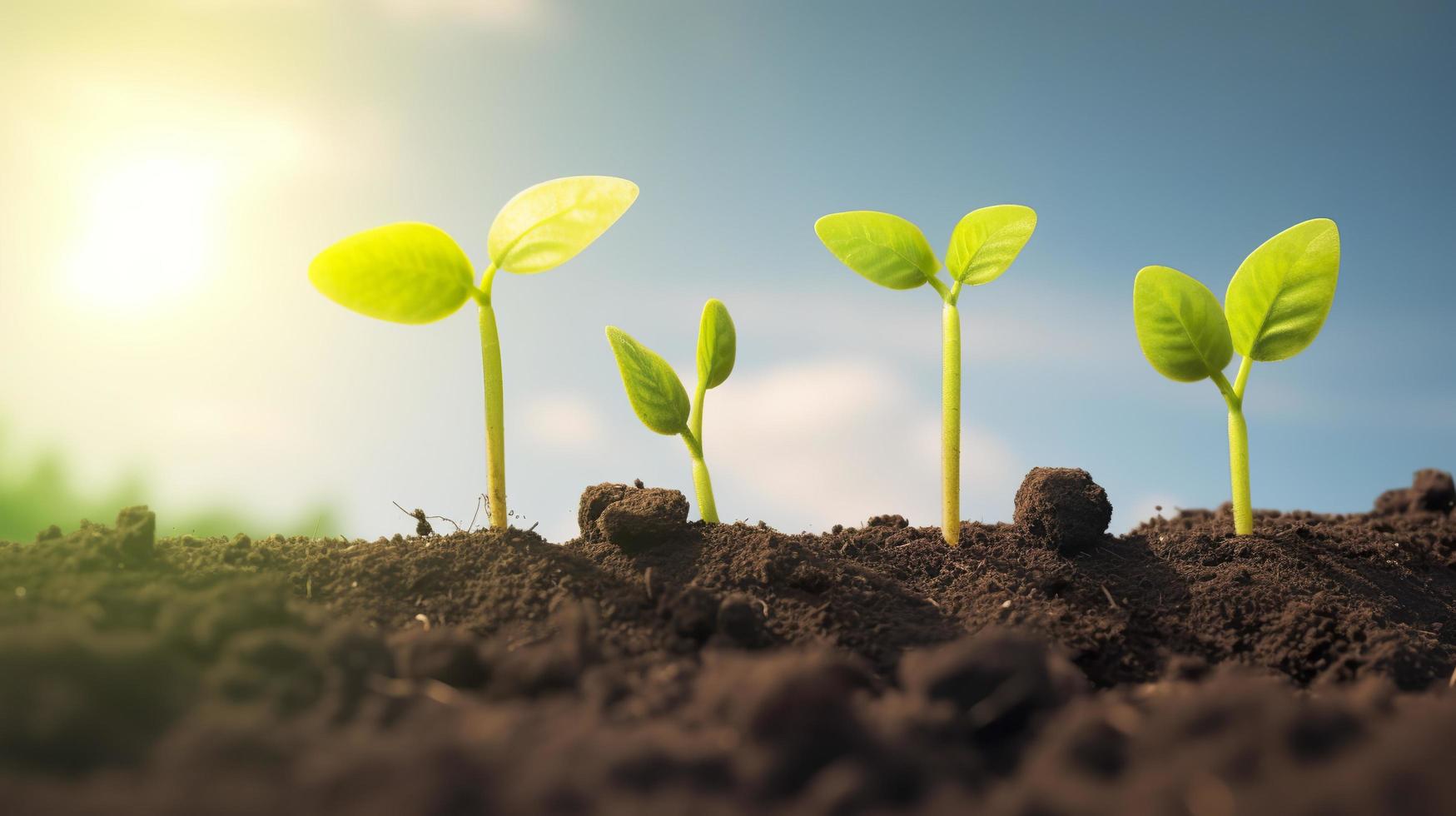 agricultura plantar semeadura crescendo degrau conceito dentro jardim e su, gerar ai foto