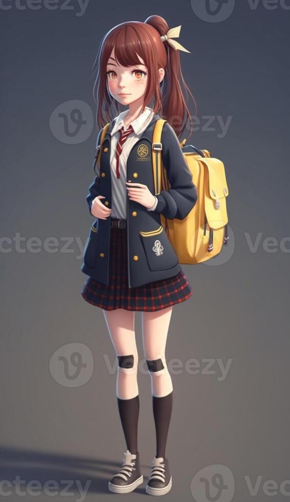 3d desenho animado do fofa japonês mulheres vestindo escola roupas corpo inteiro, desenho animado fofa e inocente japonês escola menina, generativa ai foto