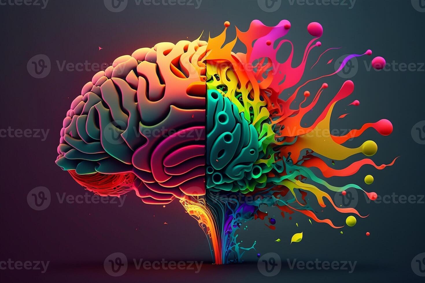 virtual cérebro com brilhante respingo isolado em Sombrio fundo. chuva de ideias conceito. generativo ai foto