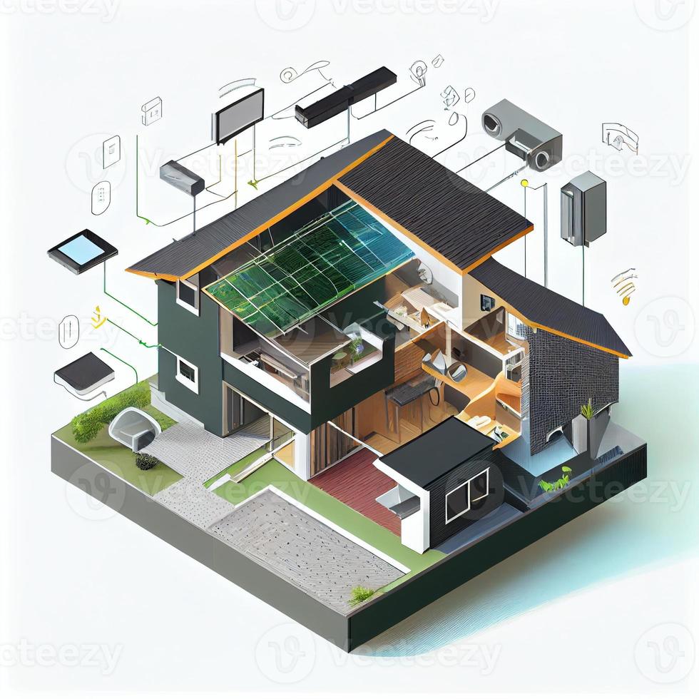 moderno inteligente casa sistemas do inteligente construção , a inteligente casa é isolado fundo. gerar ai foto
