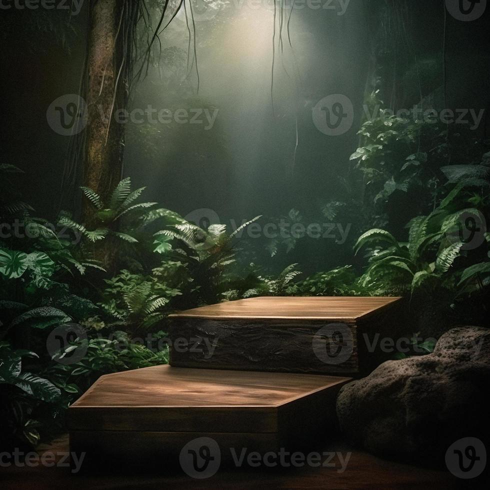 profissional fotografia do a esvaziar espaço brincar pódio com uma temático da selva natureza fundo para uma deslumbrante visual impacto foto