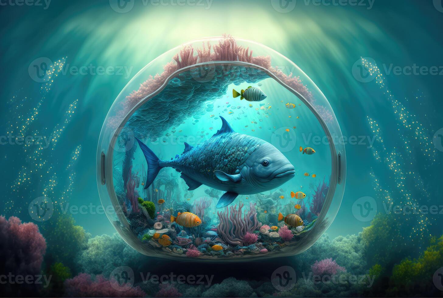 embaixo da agua mundo com colorida peixe. generativo ai foto